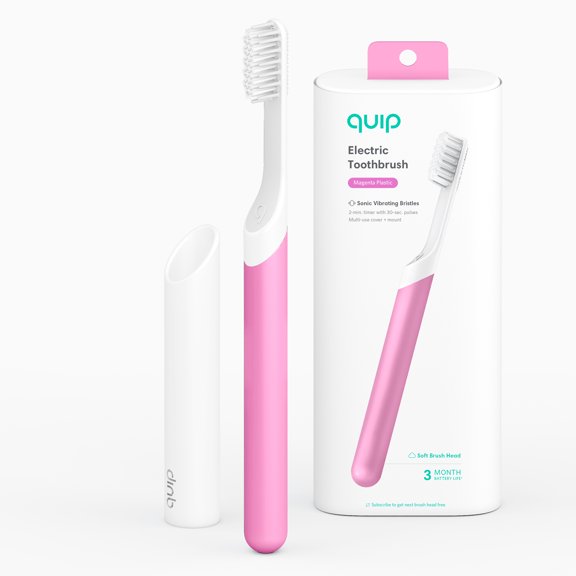 quip Electric Toothbrush, Built-In Timer + Travel Case, Magenta Plastic