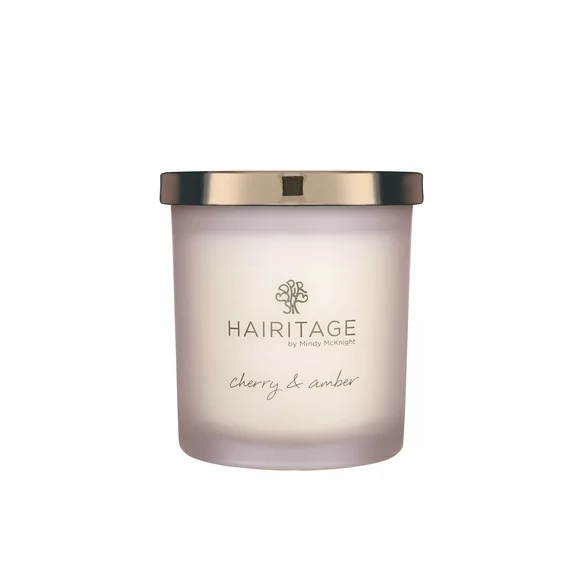 Hairitage Light Me Up Cherry & Amber Scented Candle | Cotton Wick & Soy Wax Blend, 7 oz.