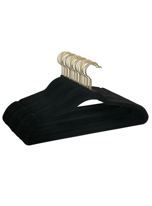 Better Homes & Gardens Non-Slip Velvet Clothing Hangers, Black, 30 Count