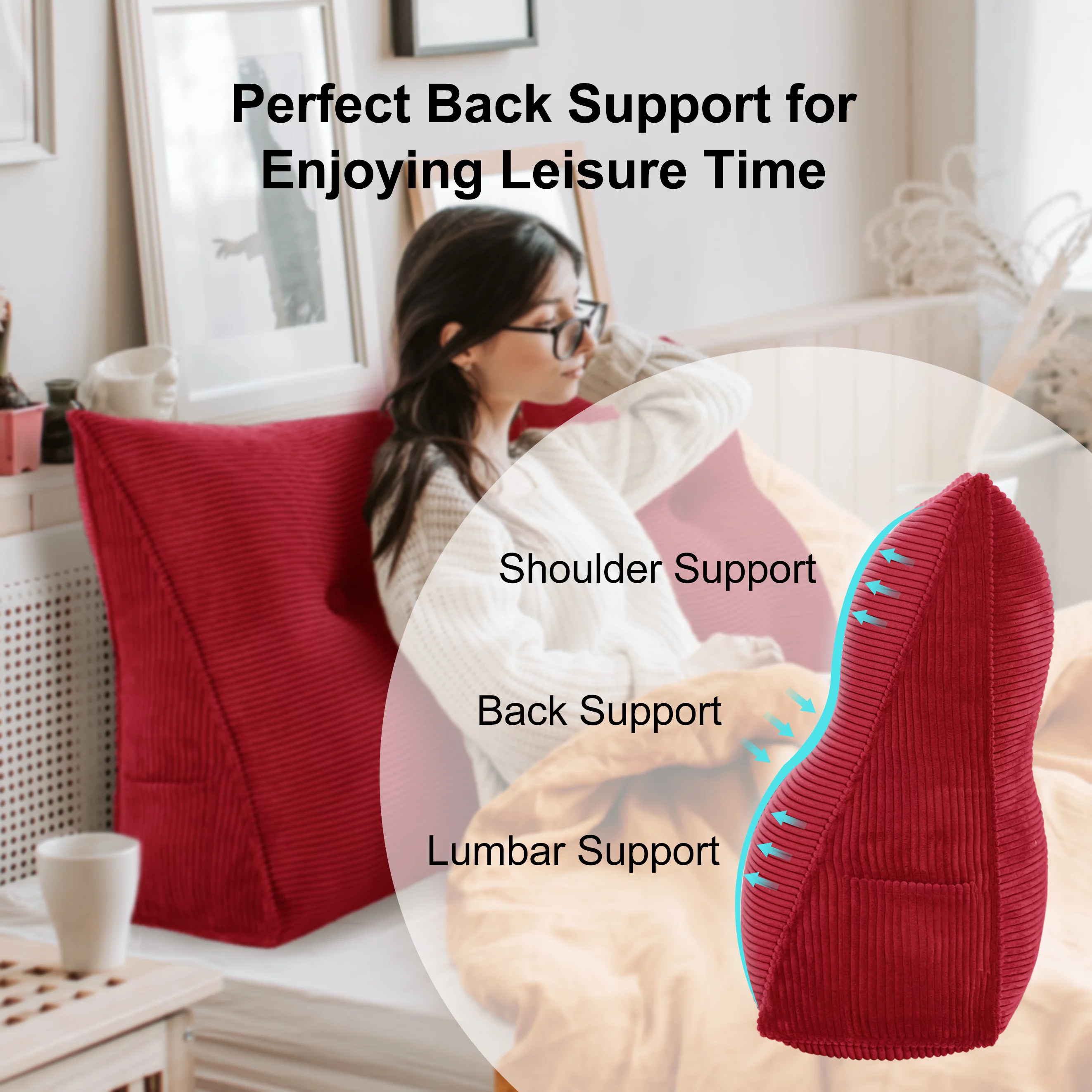 Triangular Reading Pillow Large Bolster Headboard Rest Cushion Backrest  Positioning Support Wedge Pillow for Day Bed Bunk Bed with Removable Cover  