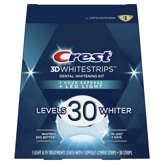 Crest 3DWhitestrips 1 Hour Express   LED Light Teeth Whitening Kit, 19 Treatments