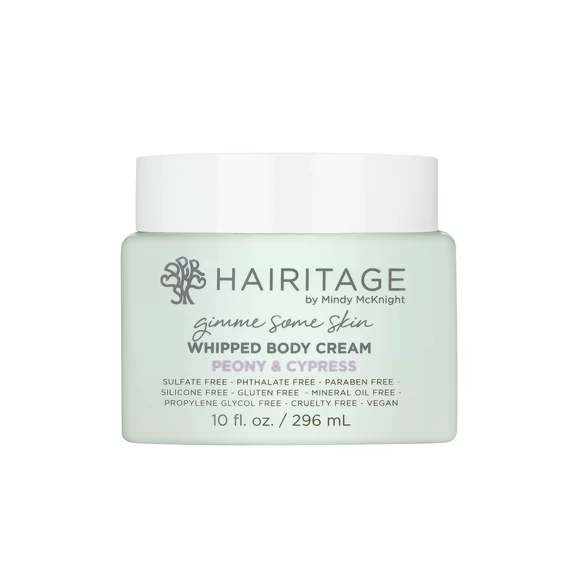 Hairitage Gimme Some Skin Peony & Cypress Scented Whipped Body Cream | Shea Butter, Niacinamide & Coconut Oil for All Skin Types | Clove Leaf & Magnolia Flower Oils, 10 fl. oz