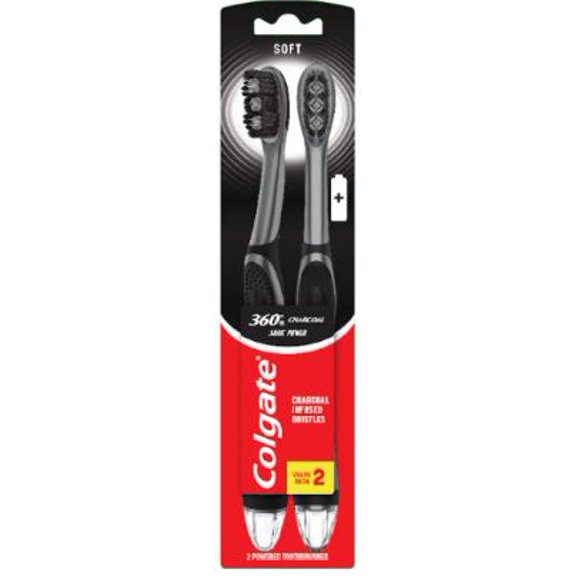 Colgate 360 Soft Charcoal Battery Powered Toothbrush, Sonic Toothbrush, 2 Pack