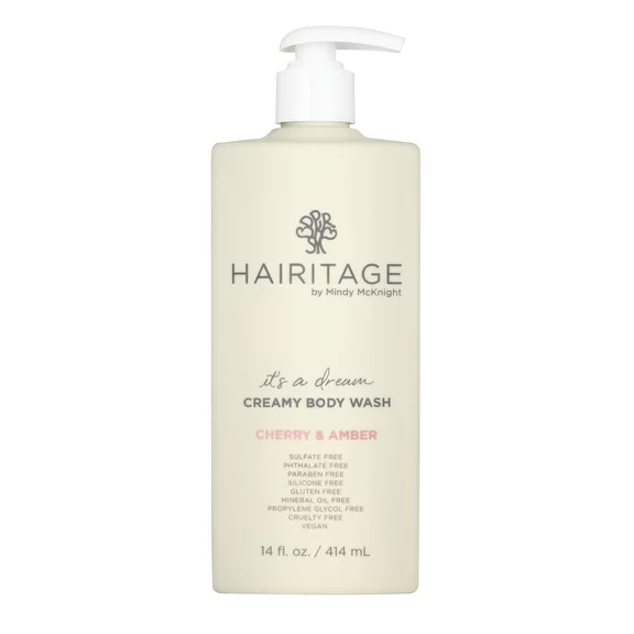 Hairitage It’s A Dream Cherry & Amber Scented Creamy Body Wash for Women, Men & Kids | Açaí Fruit Extract for All Skin Types | Vetiver & Guaiac Wood Essential Oils, 14 fl oz.