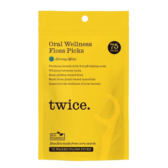 Twice Strong Mint Waxed Floss Picks, Eco-Friendly, 75 count