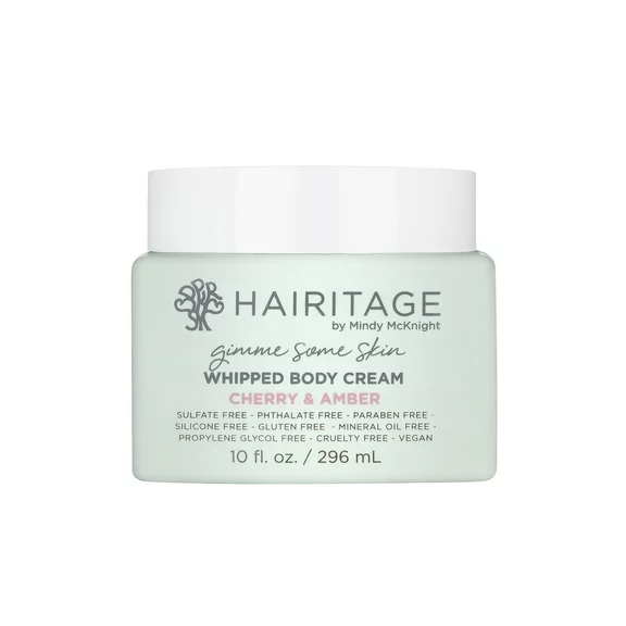 Hairitage Gimme Some Skin Cherry & Amber Scented Whipped Body Cream | Shea Butter, Niacinamide & Coconut Oil for All Skin Types | Vetiver & Guaiac Wood Essential Oils, 10 fl. oz