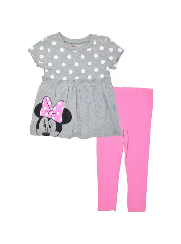 Disney Minnie Mouse Toddler Girls Graphic T-Shirt & Leggings Heather Grey/Pink 3T