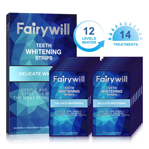 Fairywill Teeth Whitening Strips Non-Sensitive White Strips , Teeth Whitening Kit 28 Strips Remove Smoking Coffee Soda Stain