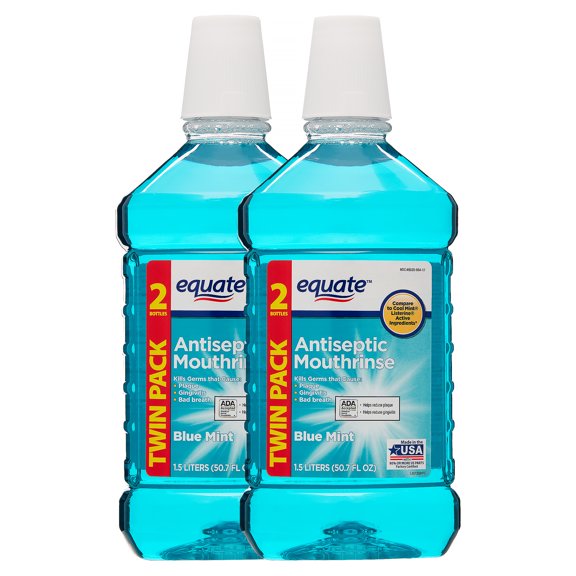 Equate Antiseptic Mouthwash, Blue Mint, 50.7 fluid ounces, 2 Pack