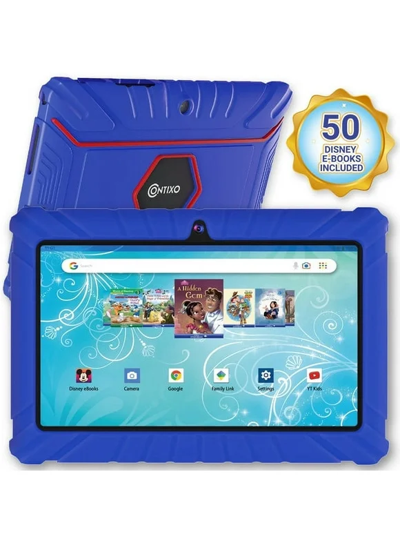 Contixo 7" Kids Tablet 32GB, 50+ Disney Storybooks, Kid-Proof Case (2023 Model) - Dark Blue